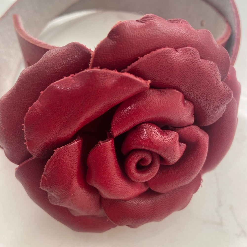 Red leather rose belt 31 to 37 inch waist